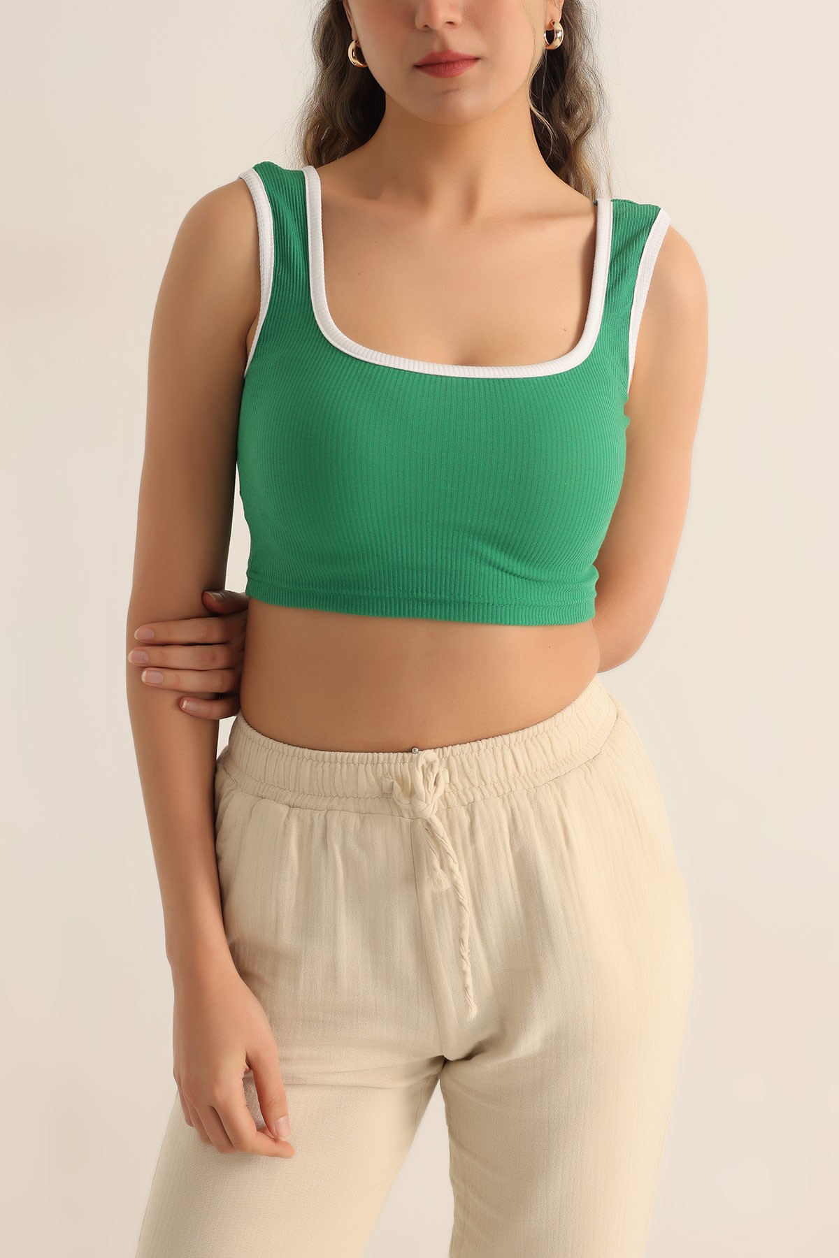 Yeşil Fitilli Likralı Crop Üst 180287