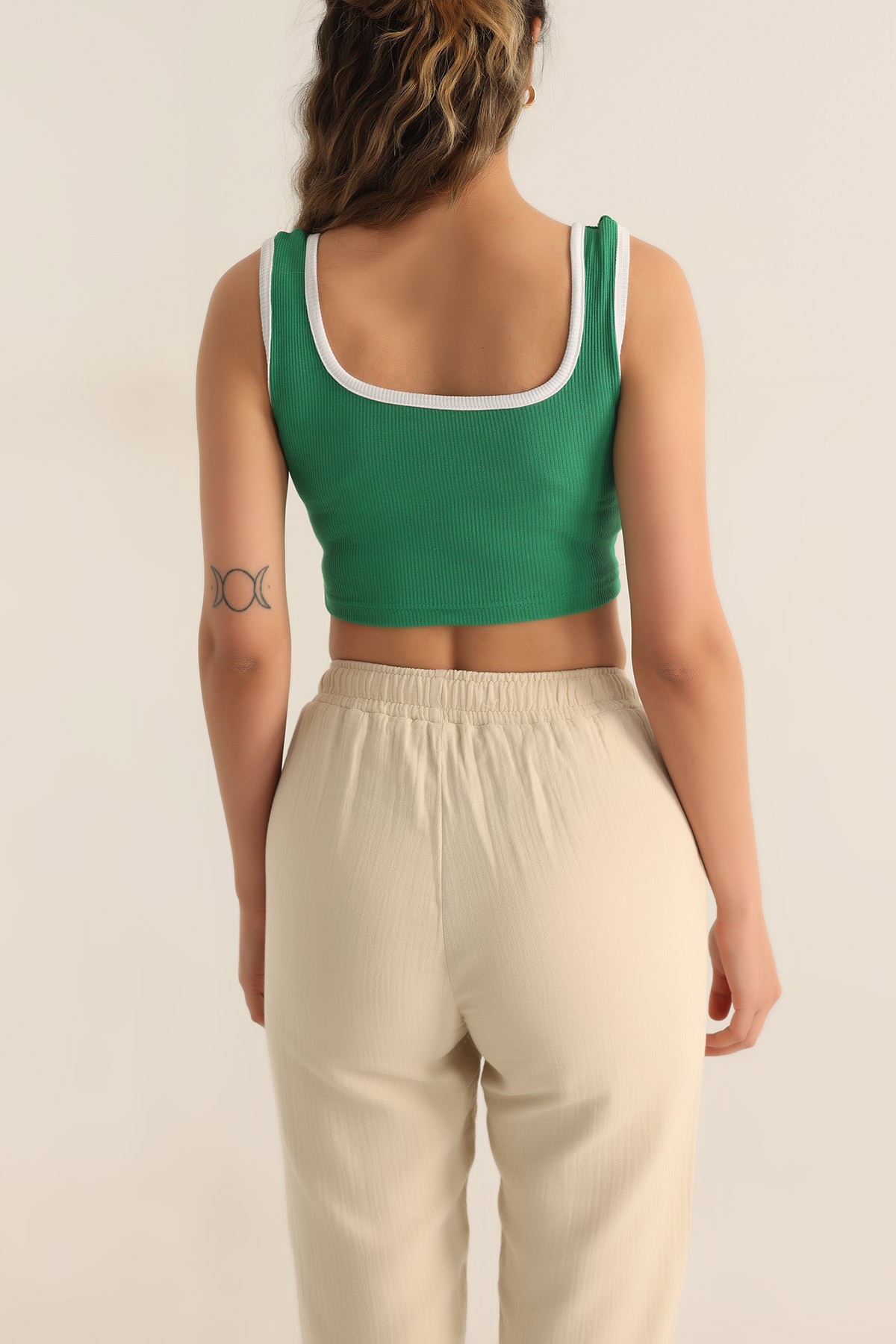 Yeşil Fitilli Likralı Crop Üst 180287