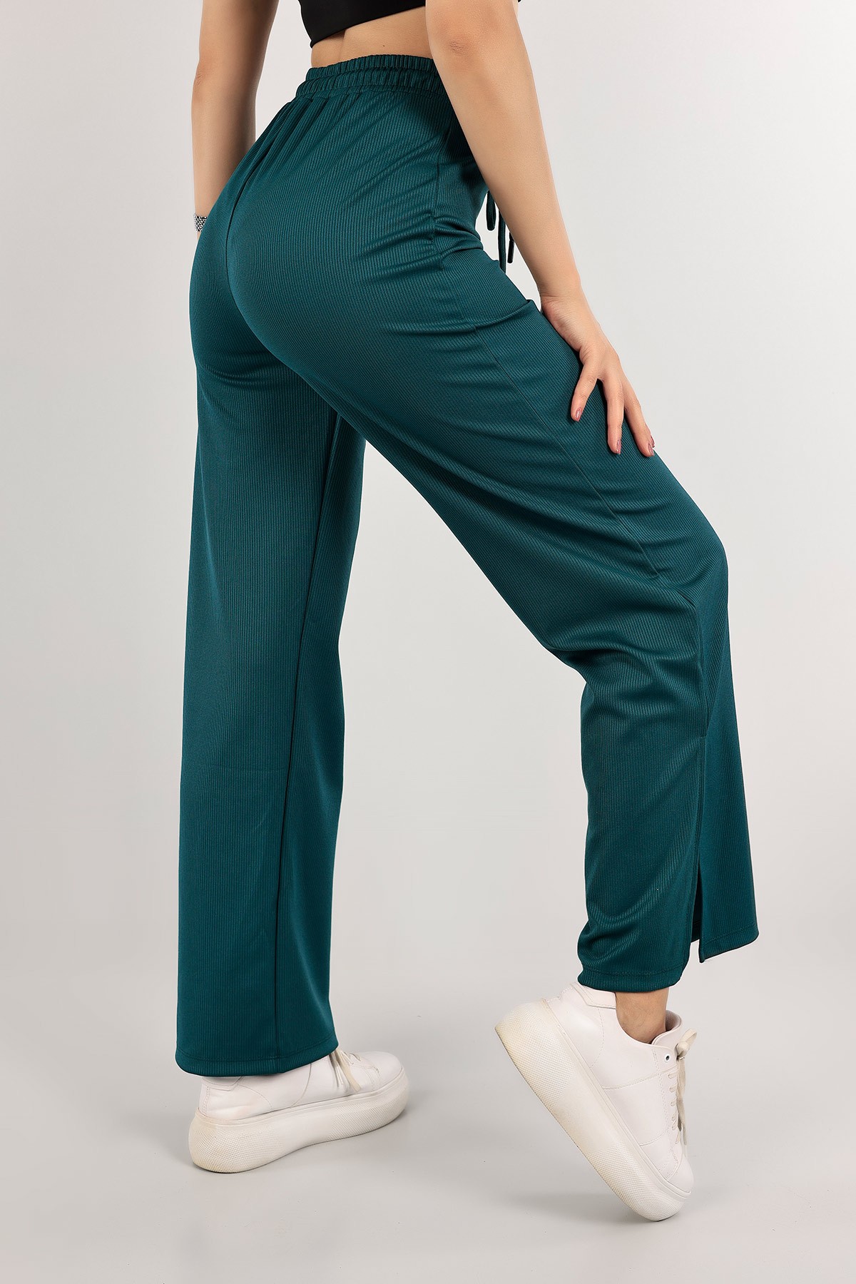 Yeşil Fitilli Ottoman Kumaş Bayan Pantolon 119760
