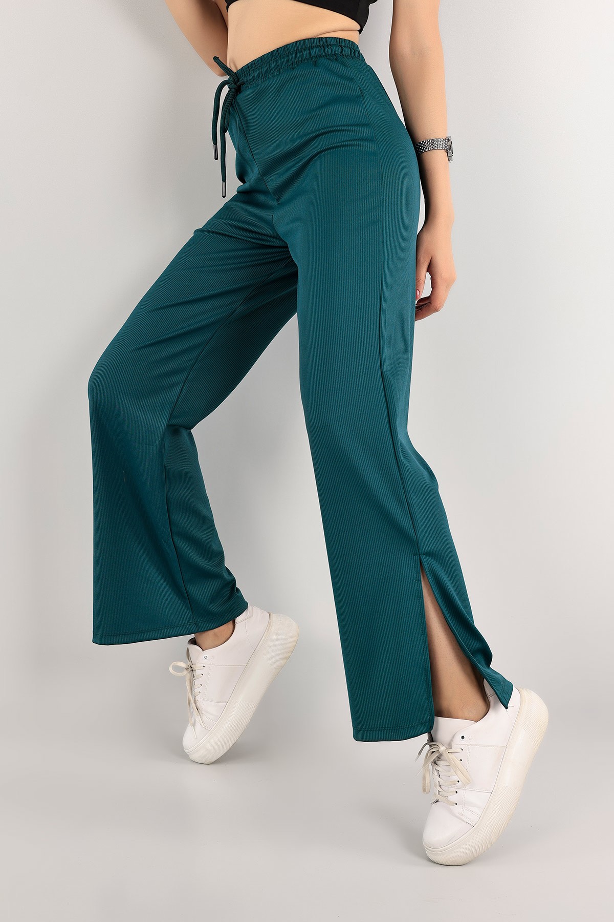 Yeşil Fitilli Ottoman Kumaş Bayan Pantolon 119760