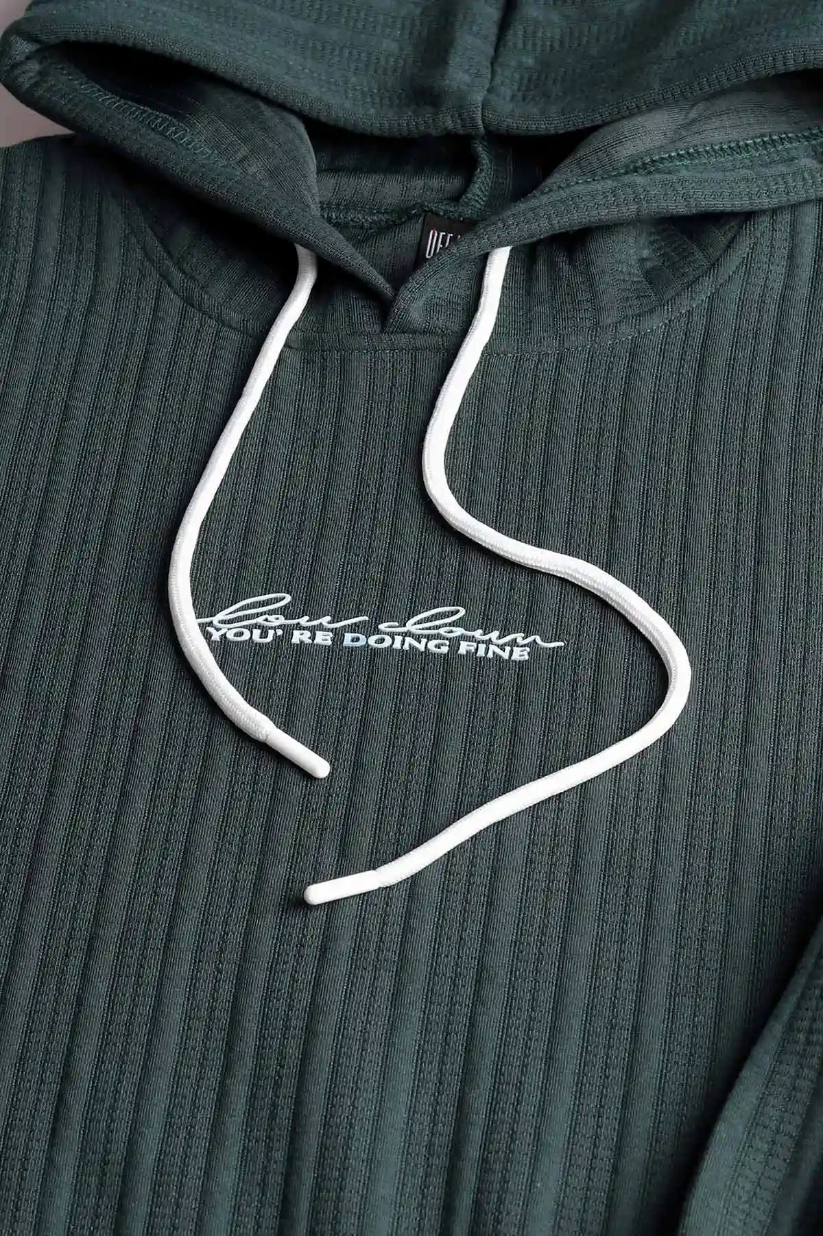 Yeşil Fitilli Yazı Detaylı Kapüşonlu Erkek Sweatshirt 396198