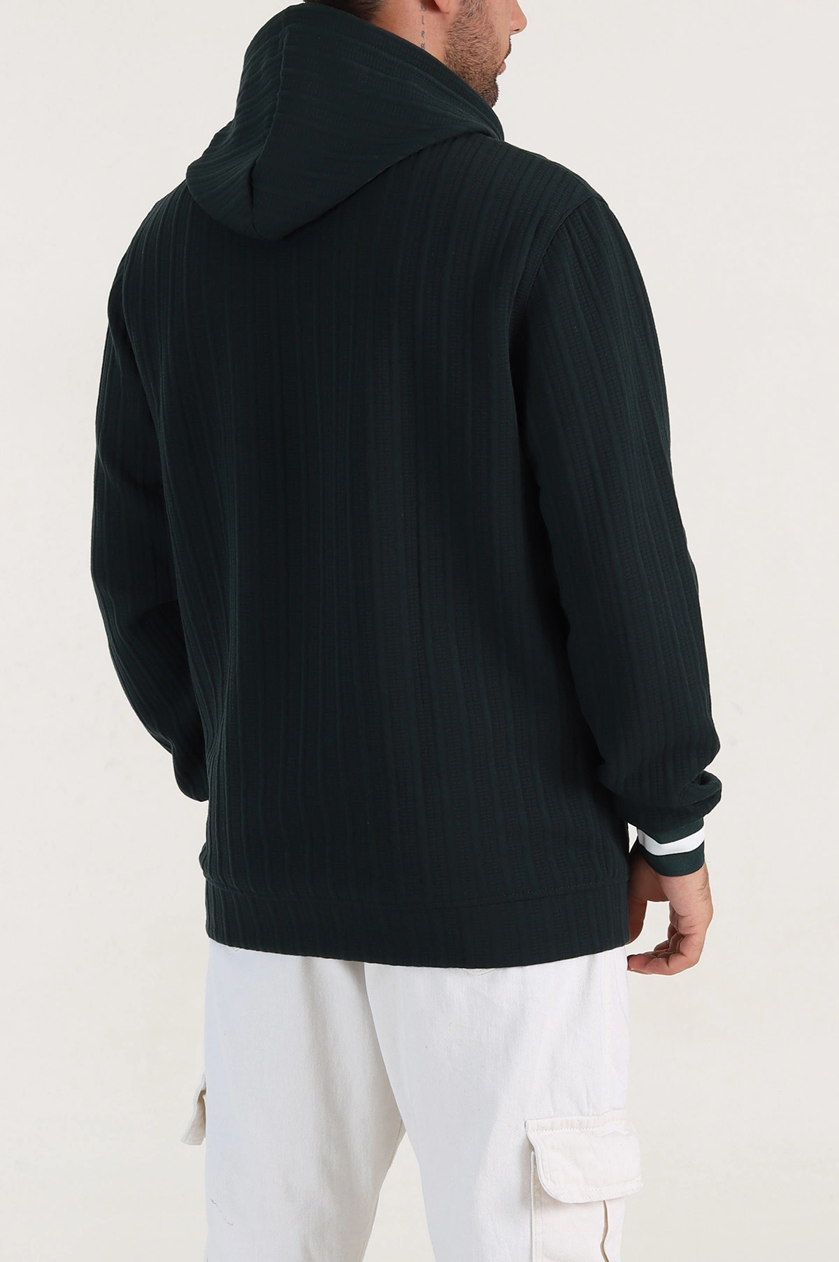 Yeşil Fitilli Yazı Detaylı Kapüşonlu Erkek Sweatshirt 396198