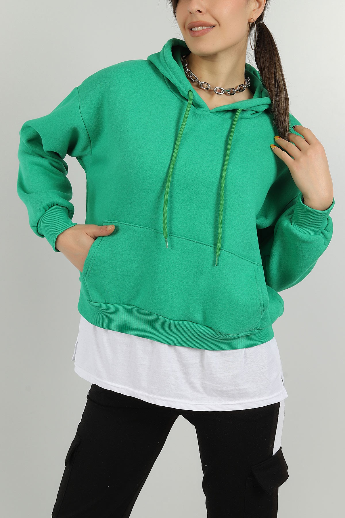 Yeşil Garnilli İçi Şardonlu Bayan Sweat 146349