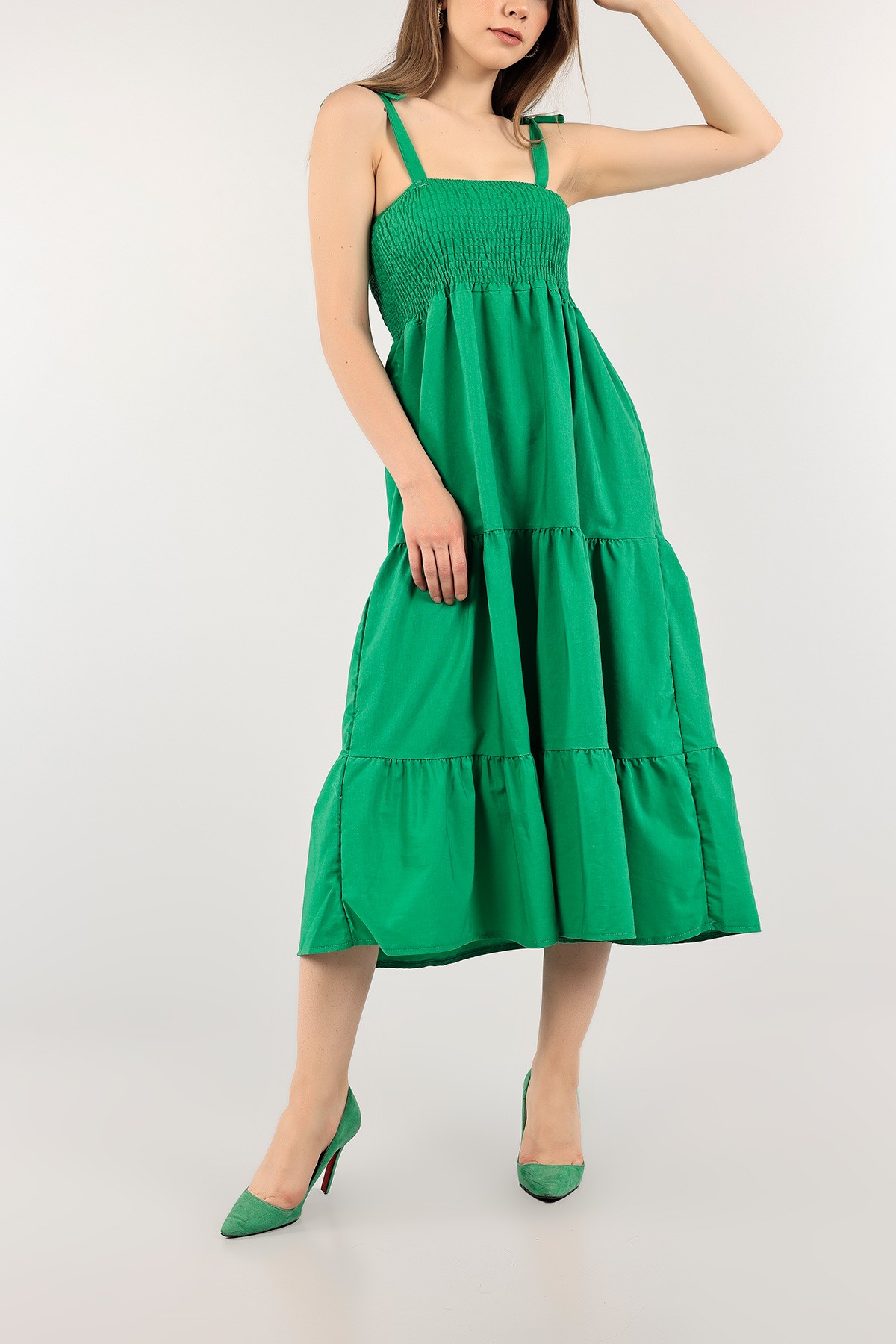Yeşil Gipeli Poplin Elbise 115582