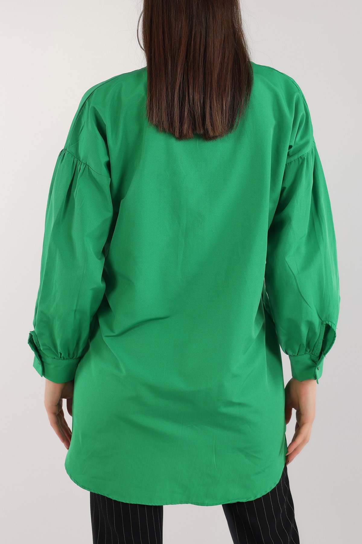 Yeşil Gizli Pat Taş Detay Terikoton Gömlek Tunik 167776