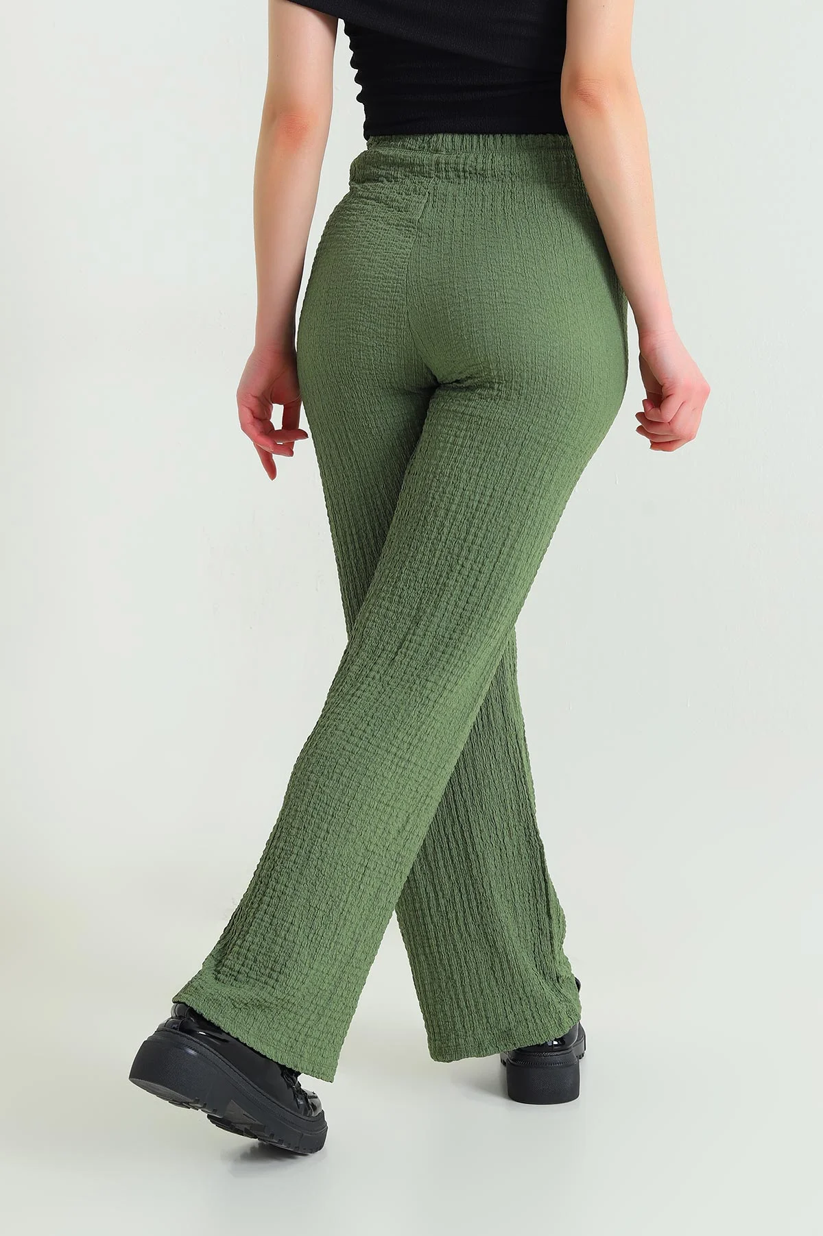 Yeşil Gofre Kumaş Kadın Pantolon 449955