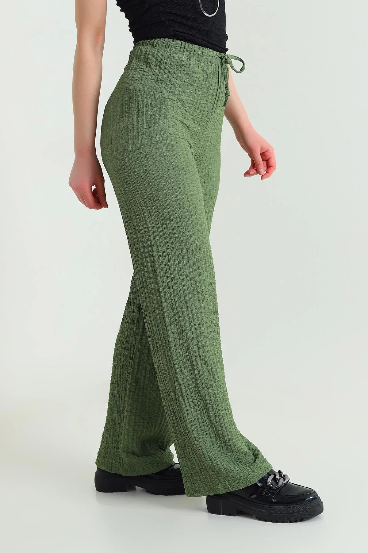 Yeşil Gofre Kumaş Kadın Pantolon 449955