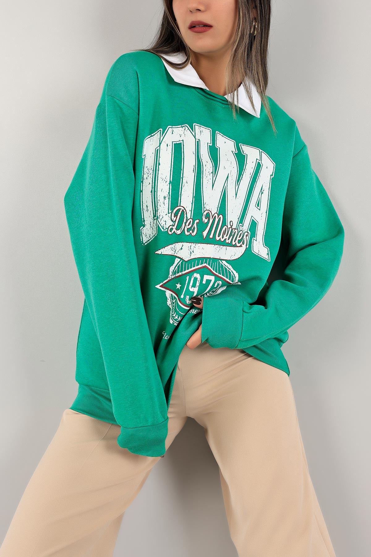Yeşil Gömlek Yaka Şardonlu Sweat 141517