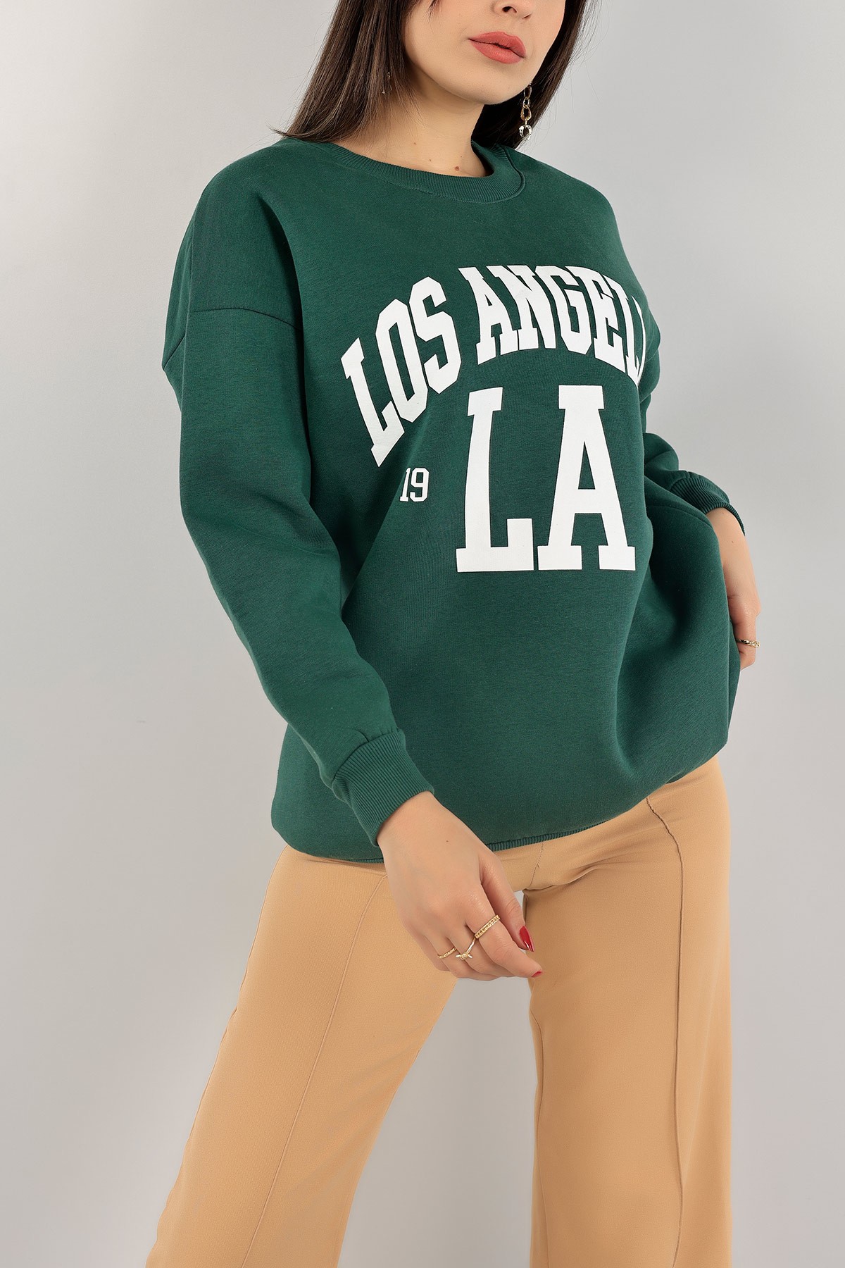 Yeşil İçi Şardonlu Baskılı Bayan Sweat 139521