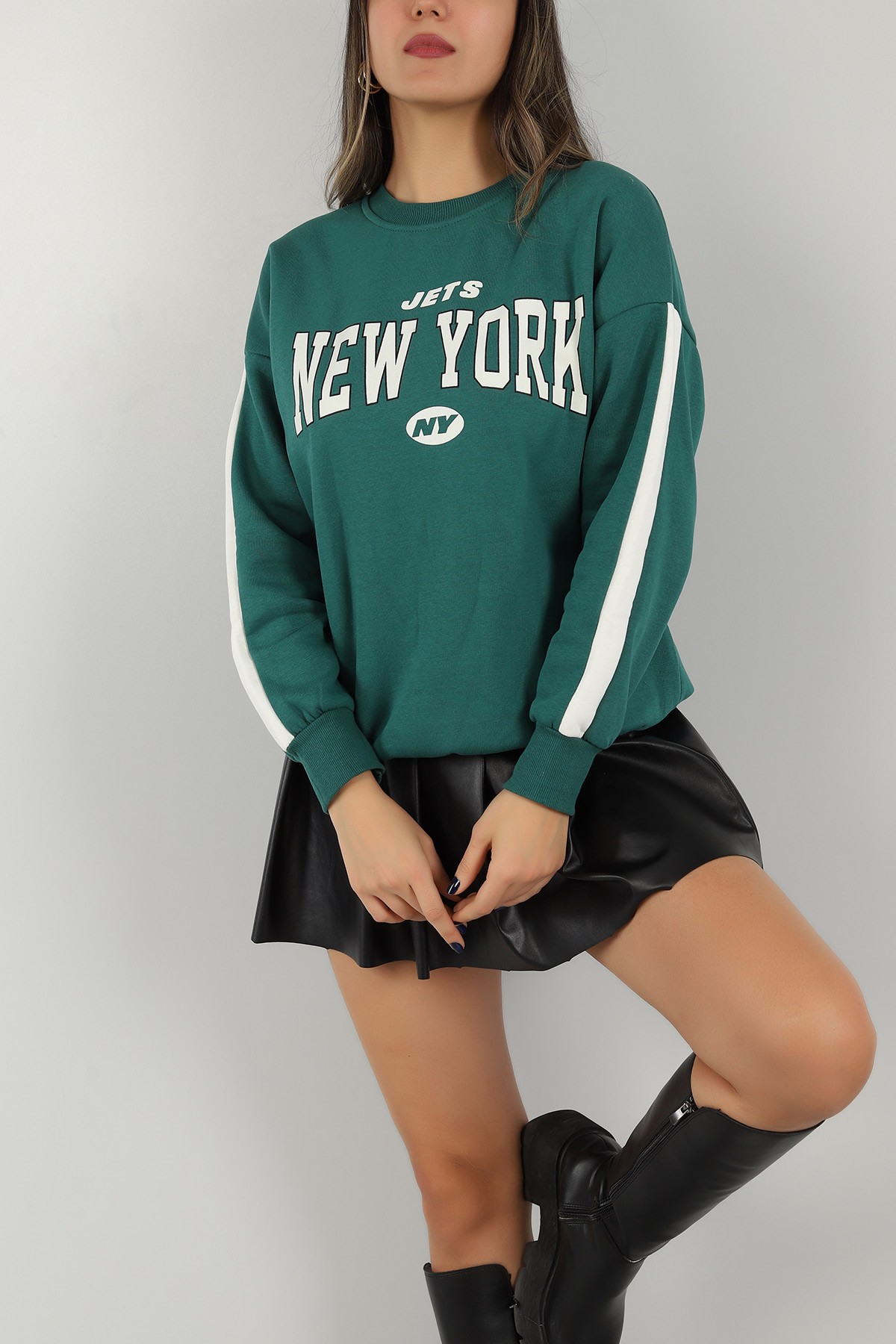 Yeşil İçi Şardonlu Baskılı Bayan Sweat -t 146029