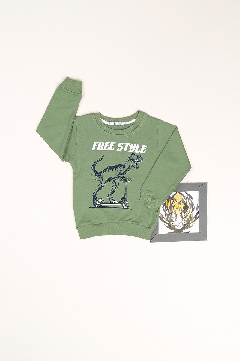 Yeşil İçi Şardonlu Free Baskılı Erkek Çocuk  Sweat 80966