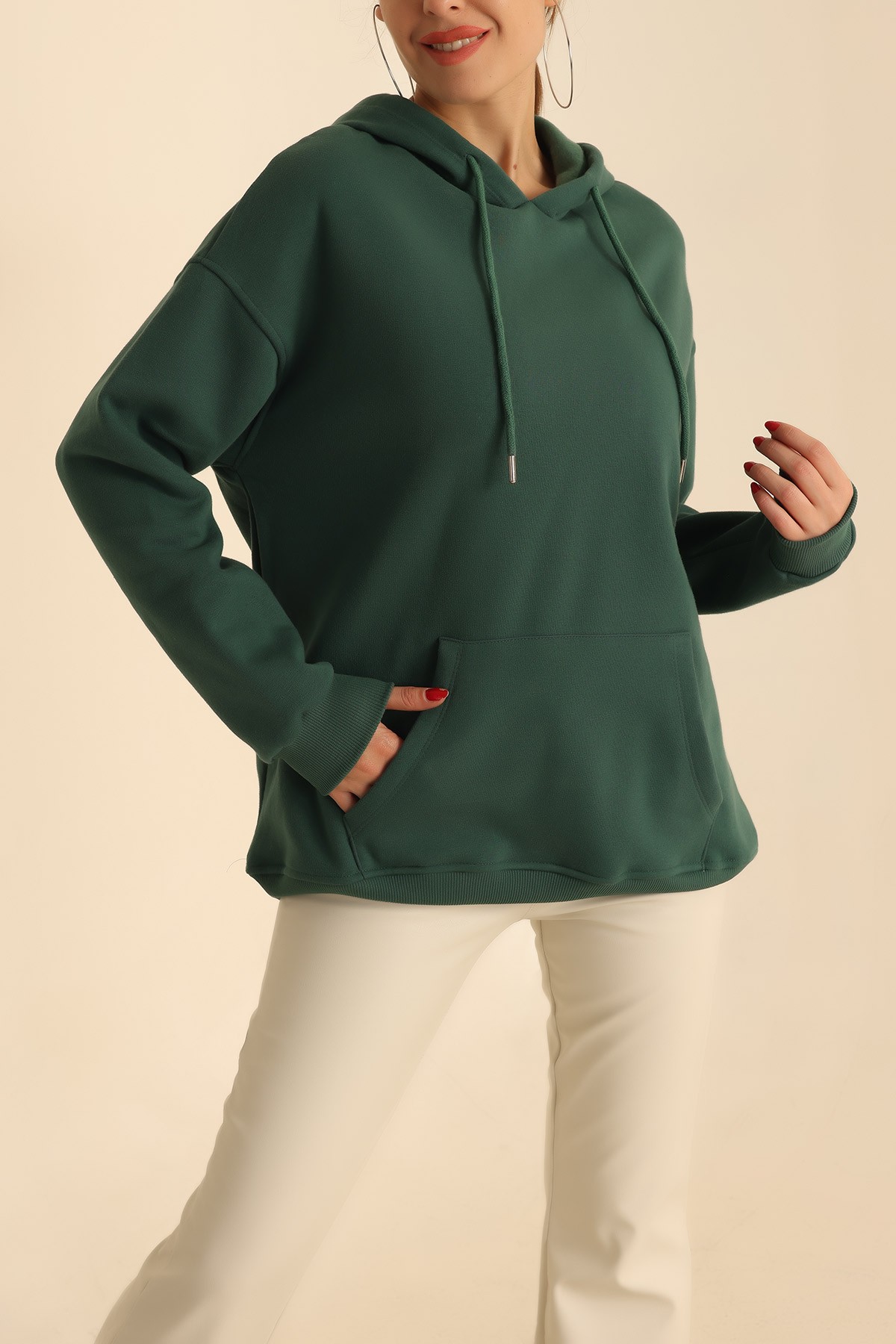 Yeşil İçi Şardonlu Kanguru Cep Sweat 211553