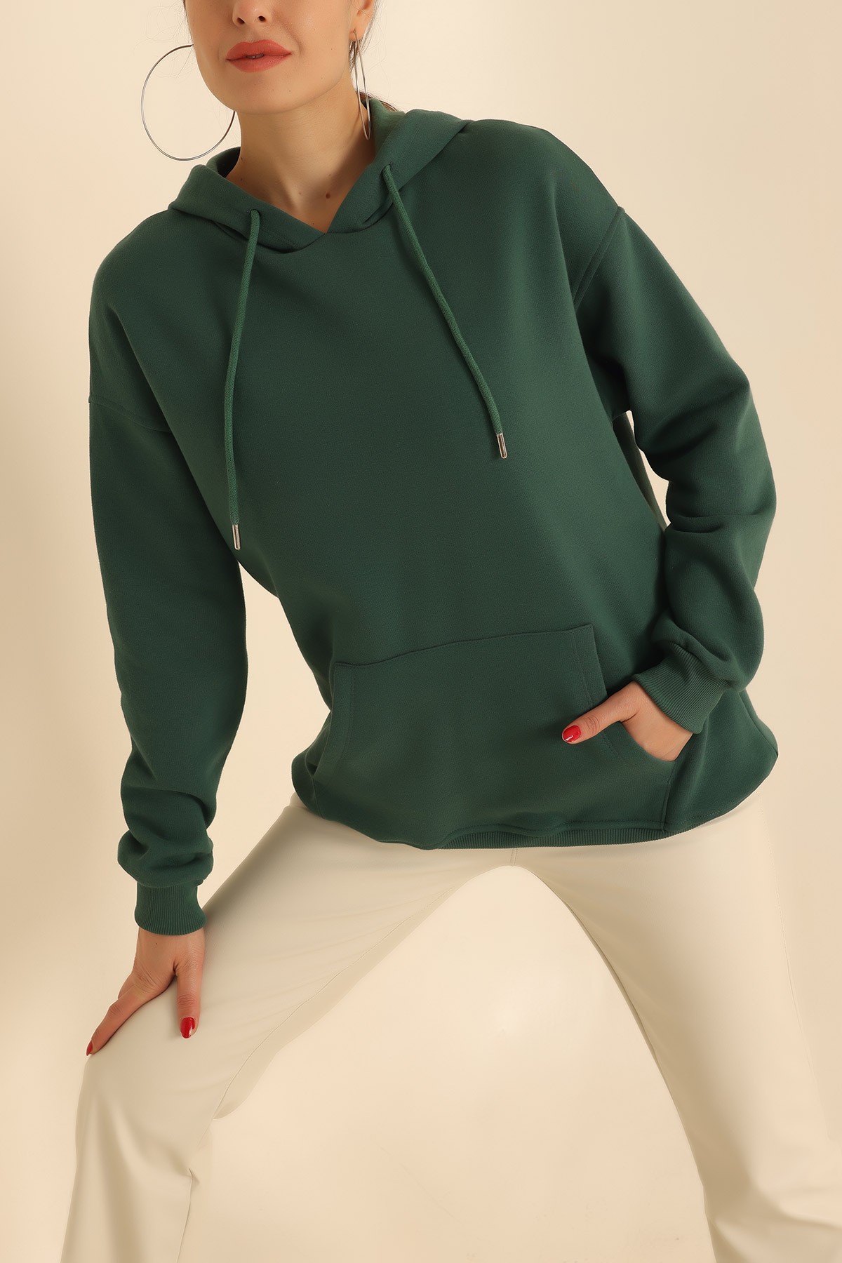 Yeşil İçi Şardonlu Kanguru Cep Sweat 211553