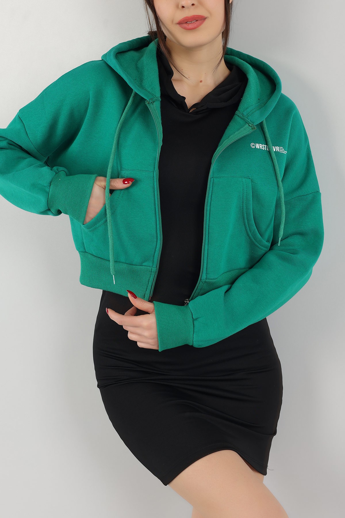 Yeşil İçi Şardonlu Kapüşonlu Bayan Sweat 151382