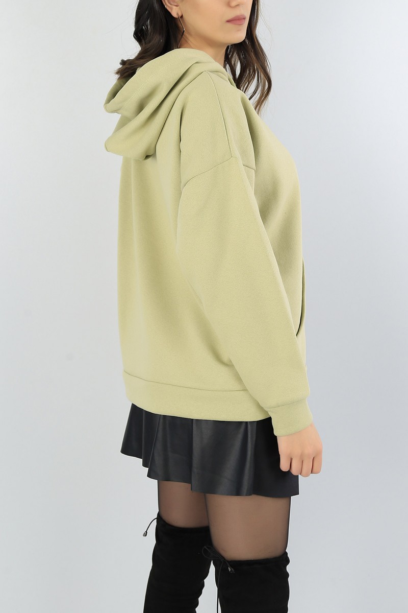 Yeşil İçi şardonlu Kapüşonlu Bayan Sweat 51936