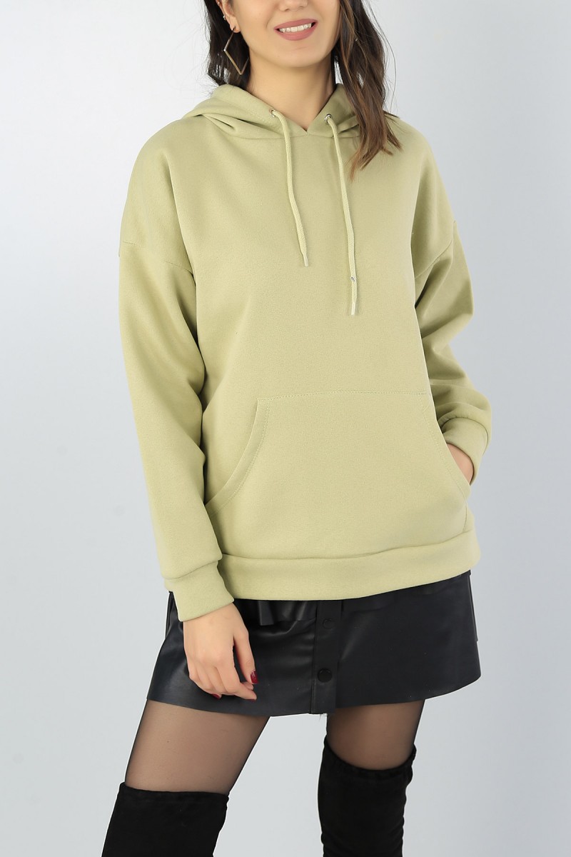Yeşil İçi şardonlu Kapüşonlu Bayan Sweat 51936