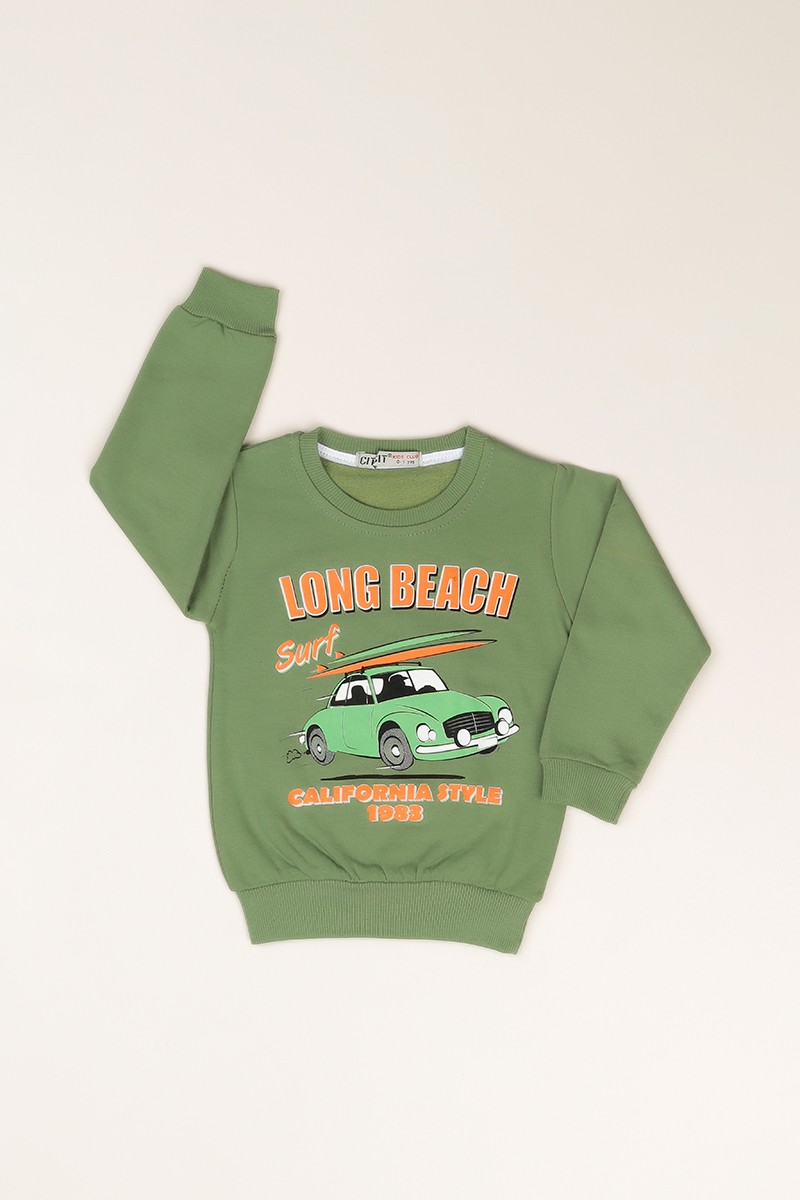 Yeşil İçi Şardonlu Long Baskılı Erkek Çocuk Sweat 81169