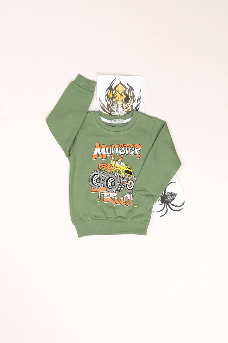 Yeşil İçi Şardonlu Monster Baskılı Erkek Çocuk Sweat 80973