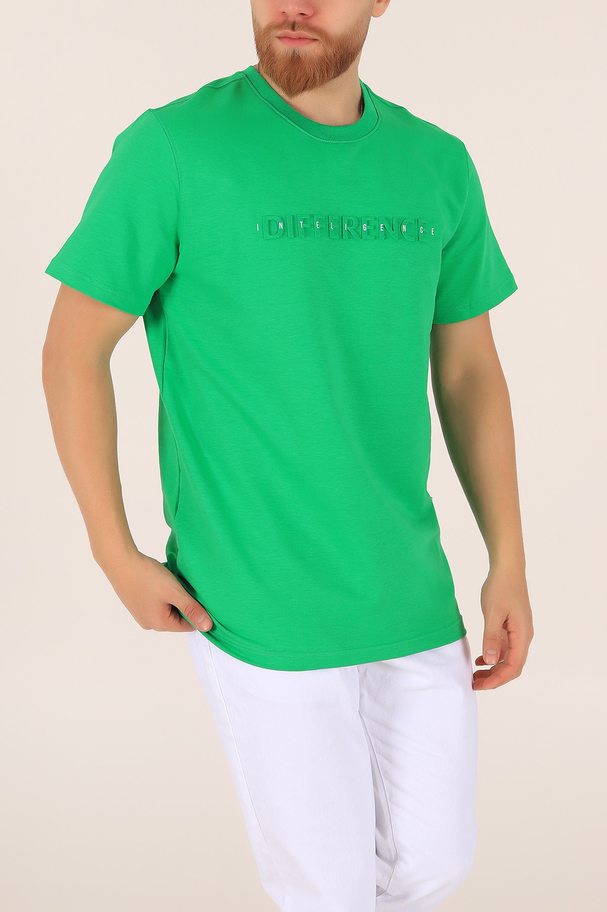 Yeşil İki ip Gofre Baskılı Oversize Tişört 163514