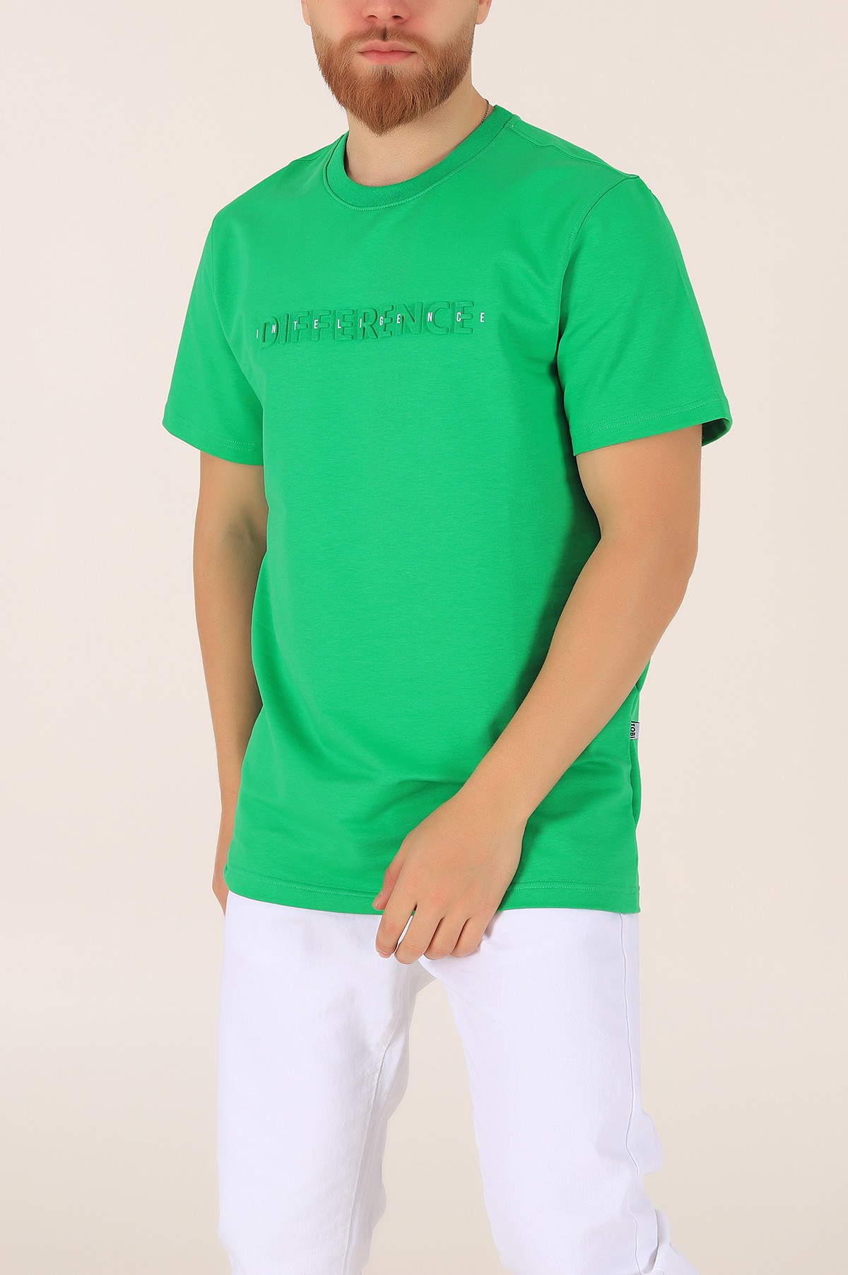 Yeşil İki ip Gofre Baskılı Oversize Tişört 163514