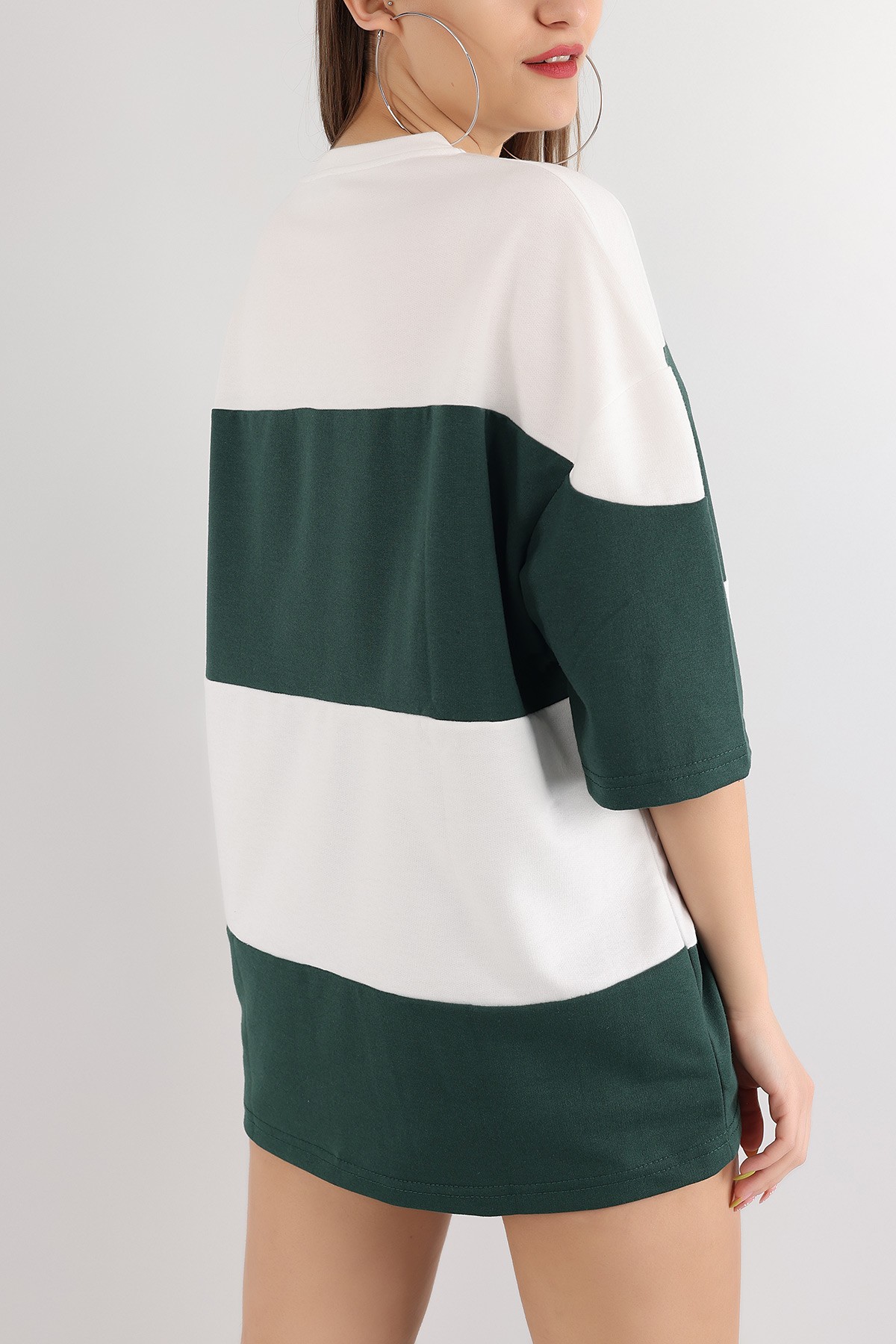 Yeşil İki İp Oversize Bayan Tişört 166249