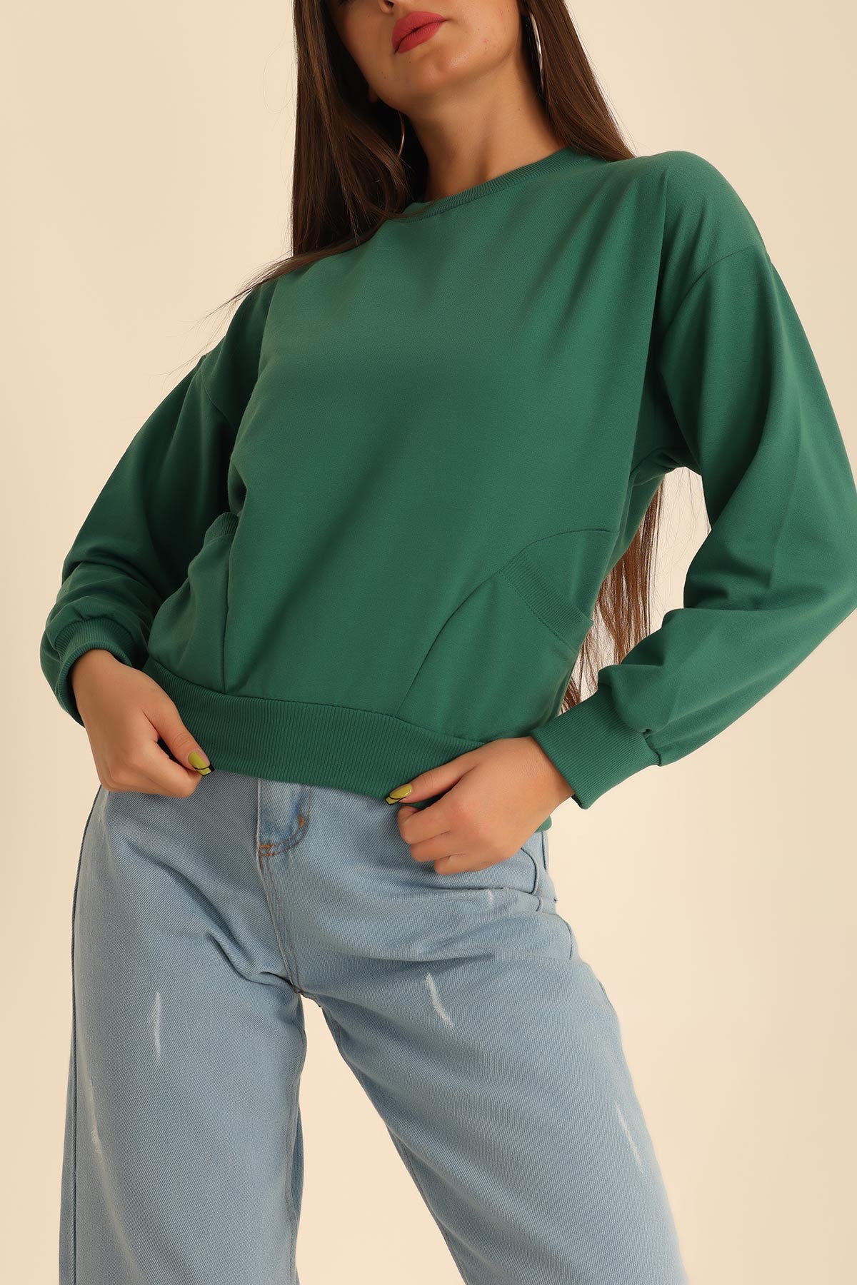 Yeşil İki İp Oversize Sweat 199711
