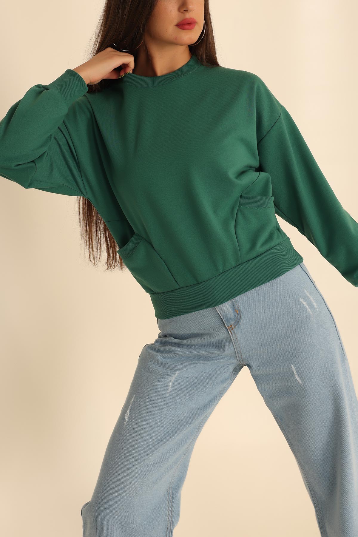 Yeşil İki İp Oversize Sweat 199711