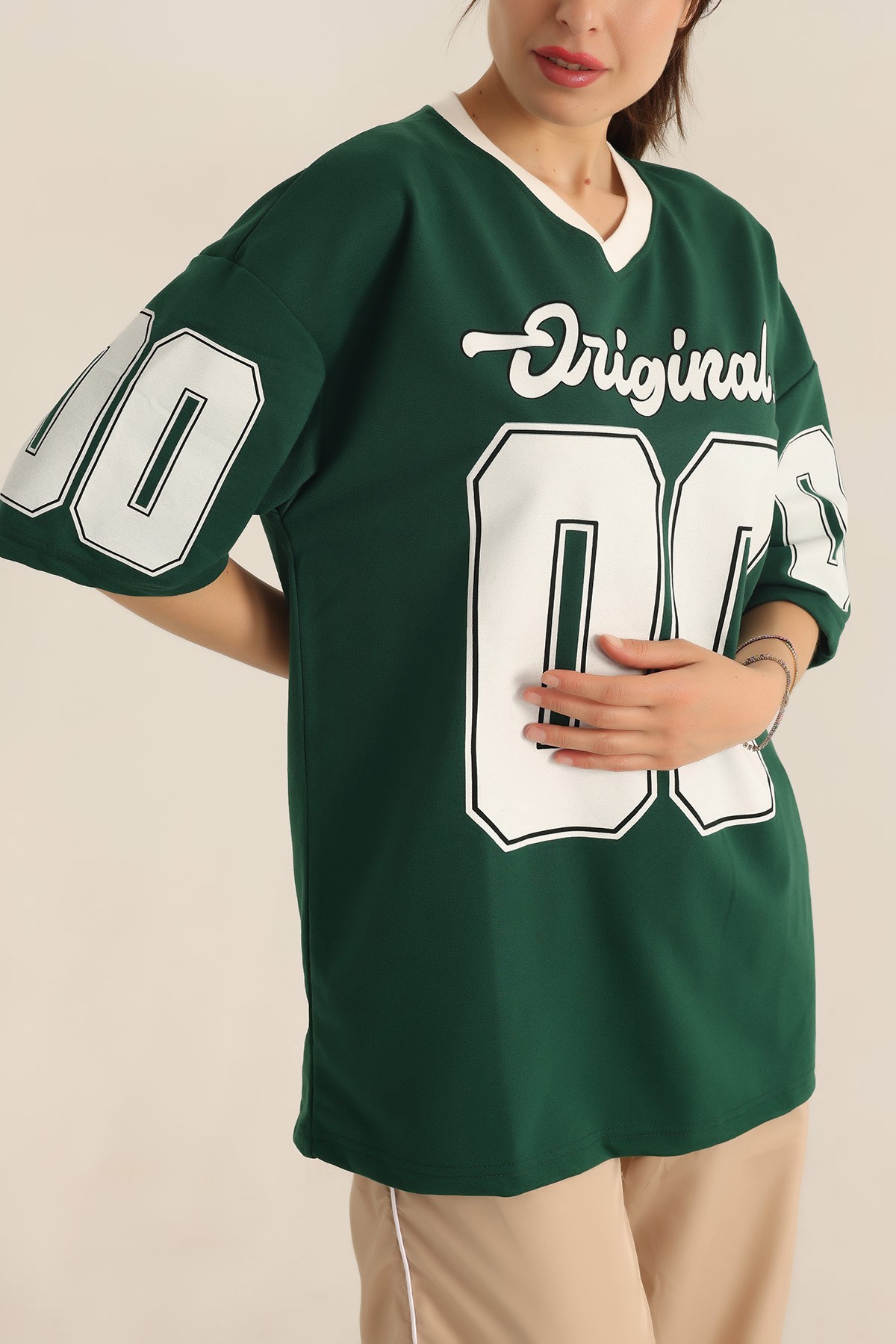 Yeşil İki İp Oversize Tişört 184773