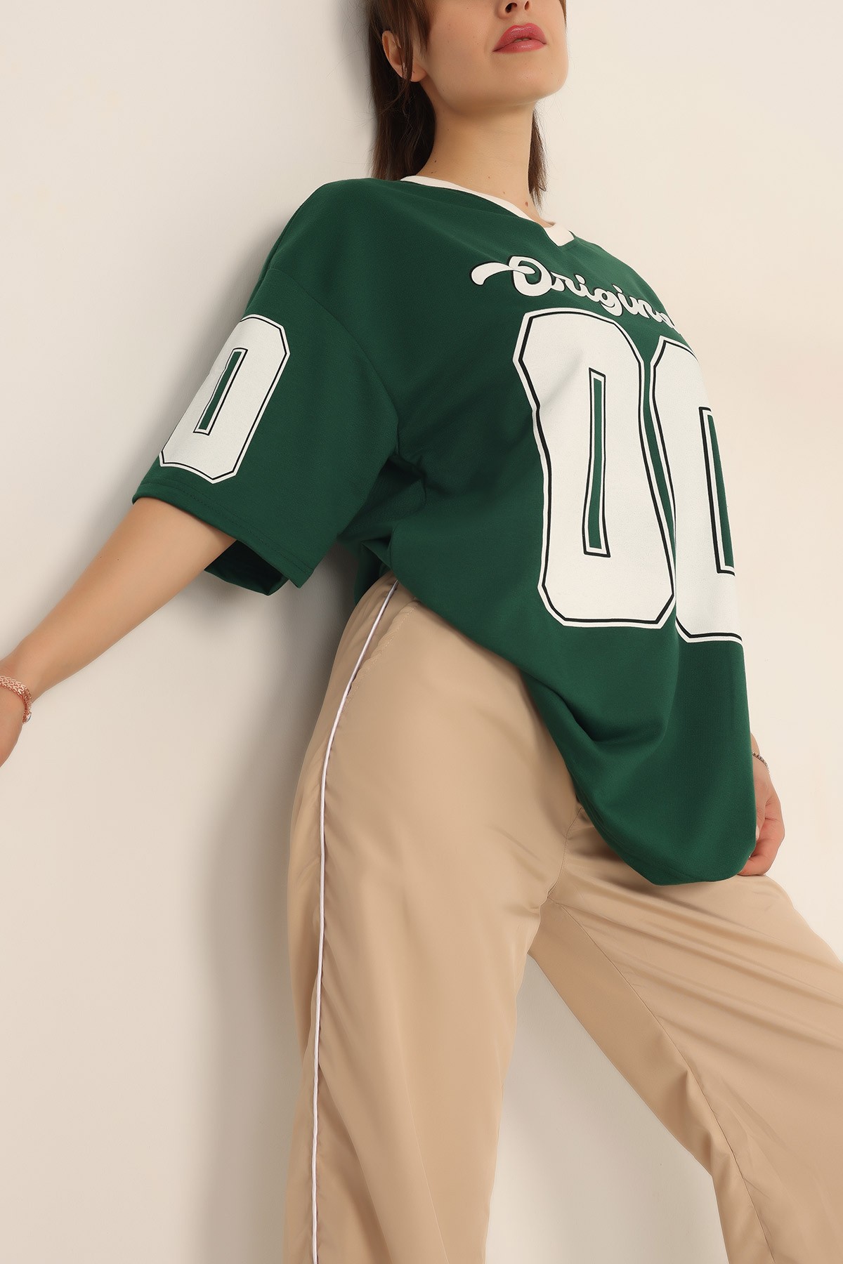 Yeşil İki İp Oversize Tişört 184773