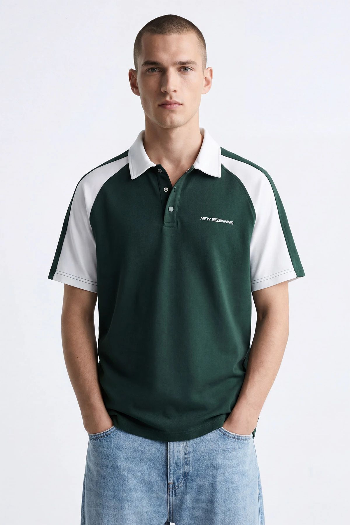 Yeşil İki İp Polo Yaka Çıt Çıtlı Erkek Tişört 435090