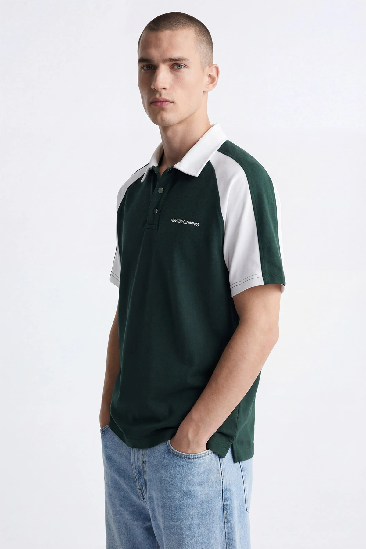 Yeşil İki İp Polo Yaka Çıt Çıtlı Erkek Tişört 435090
