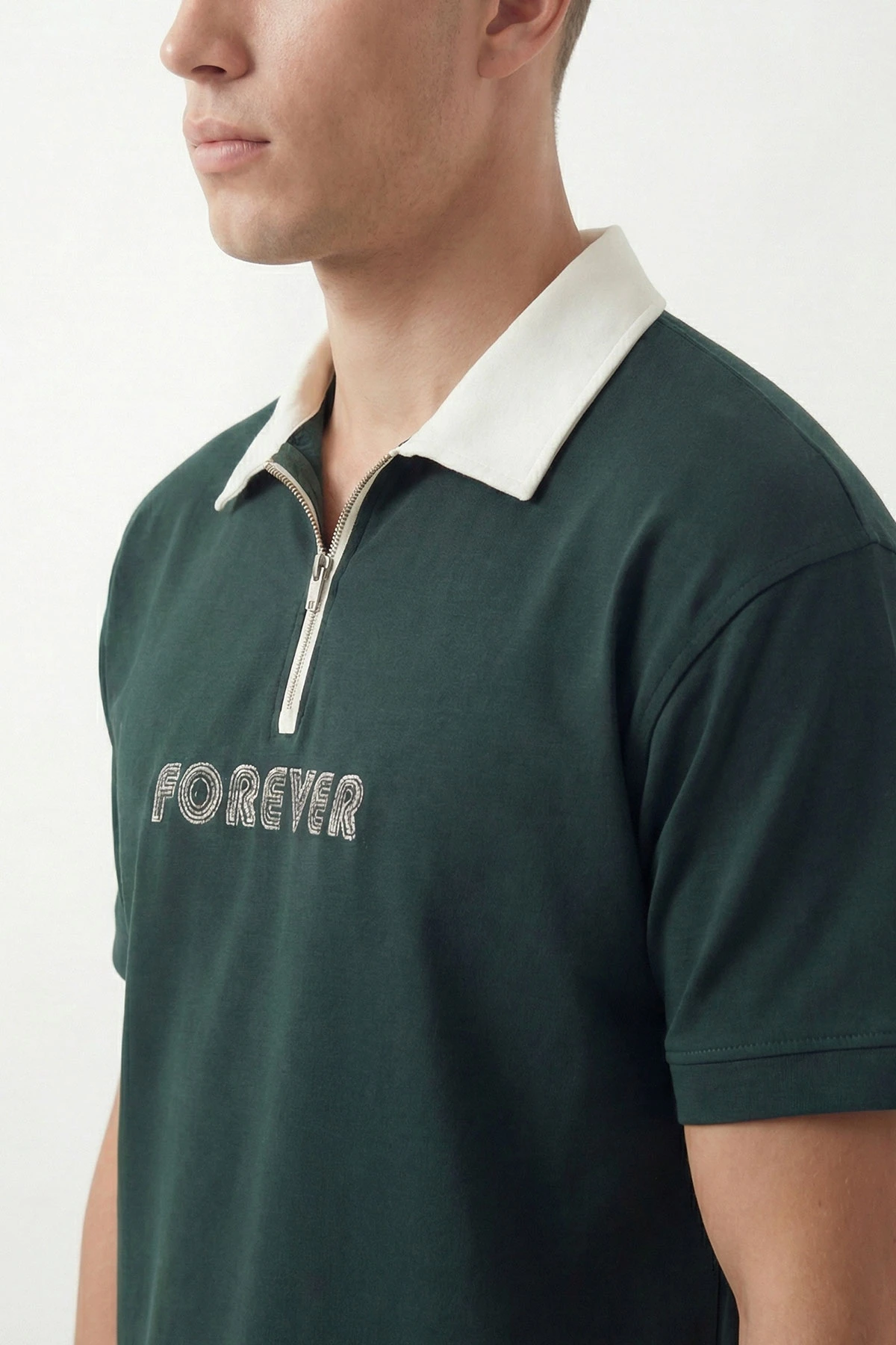 Yeşil İki İp Polo Yaka Yarım Fermuarlı Erkek Tişört 435196