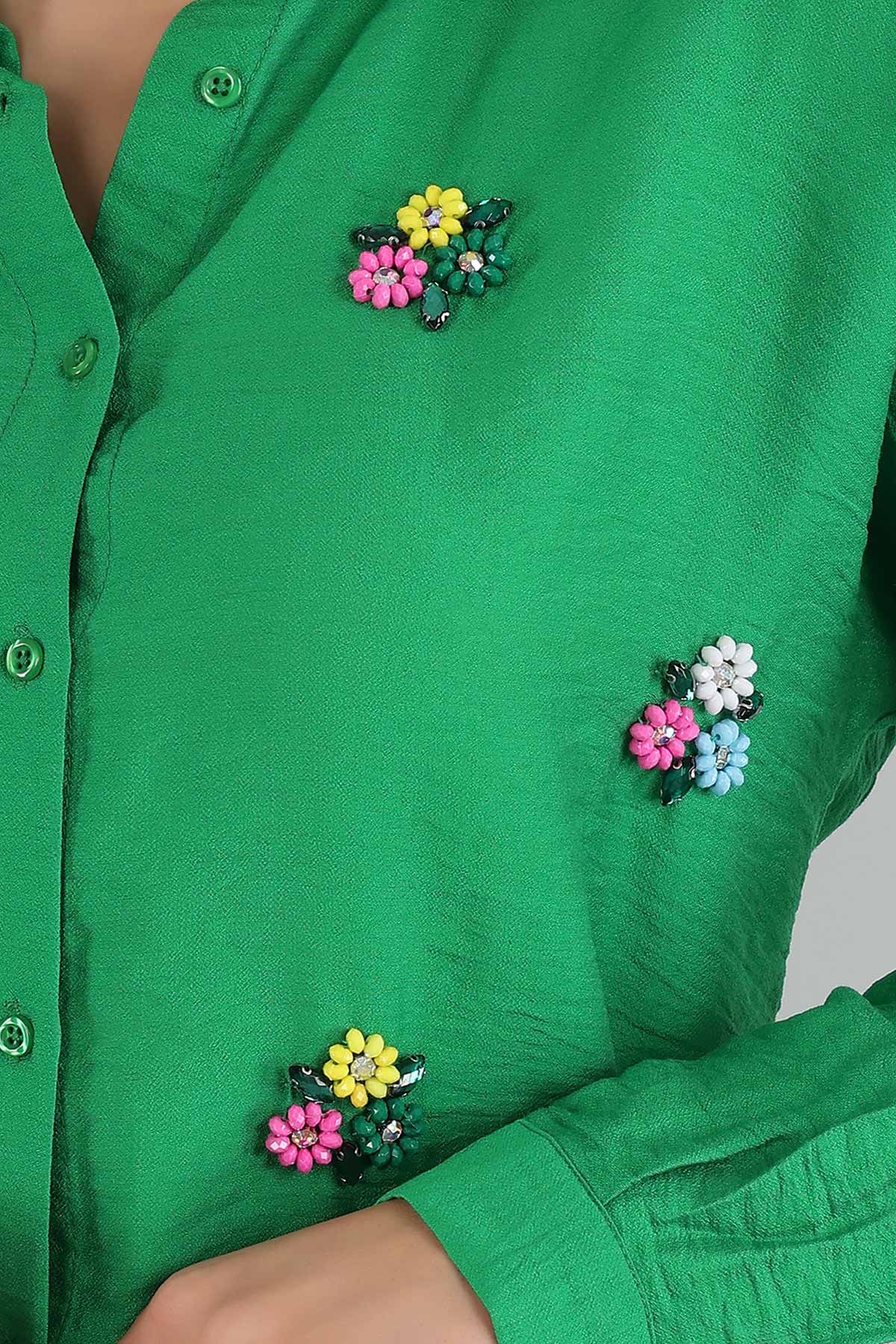 Yeşil İşlemeli Tasarım Bayan Aerobin Gömlek 165387