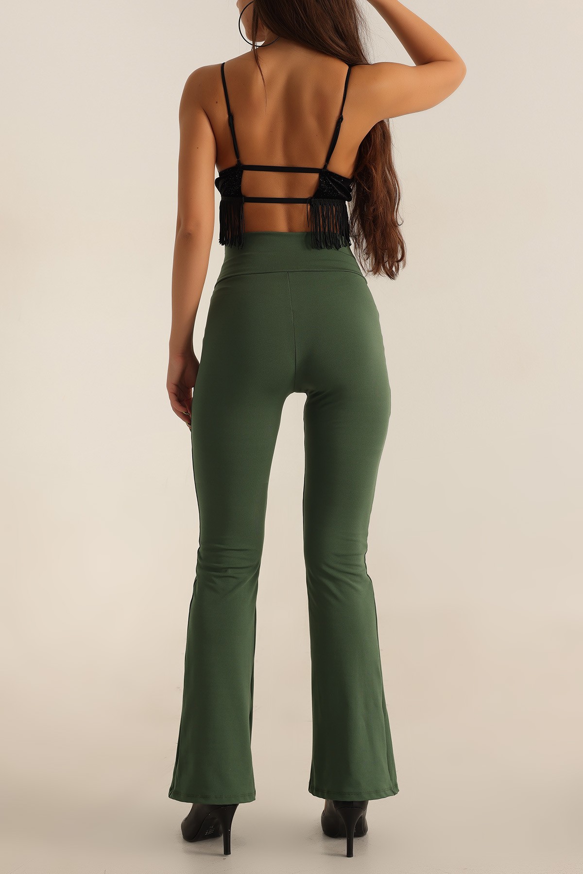 Yeşil İspanyol Paça YIrtmaçlı Bayan Pantalon 198825
