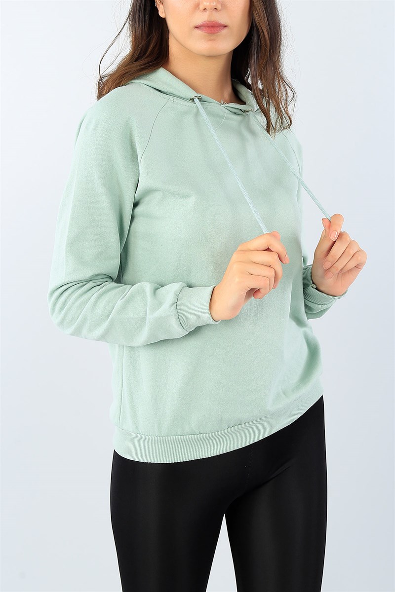 Yeşil Kapüşonlu Bayan Sweat 39087