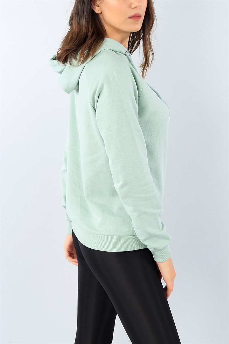 Yeşil Kapüşonlu Bayan Sweat 39087