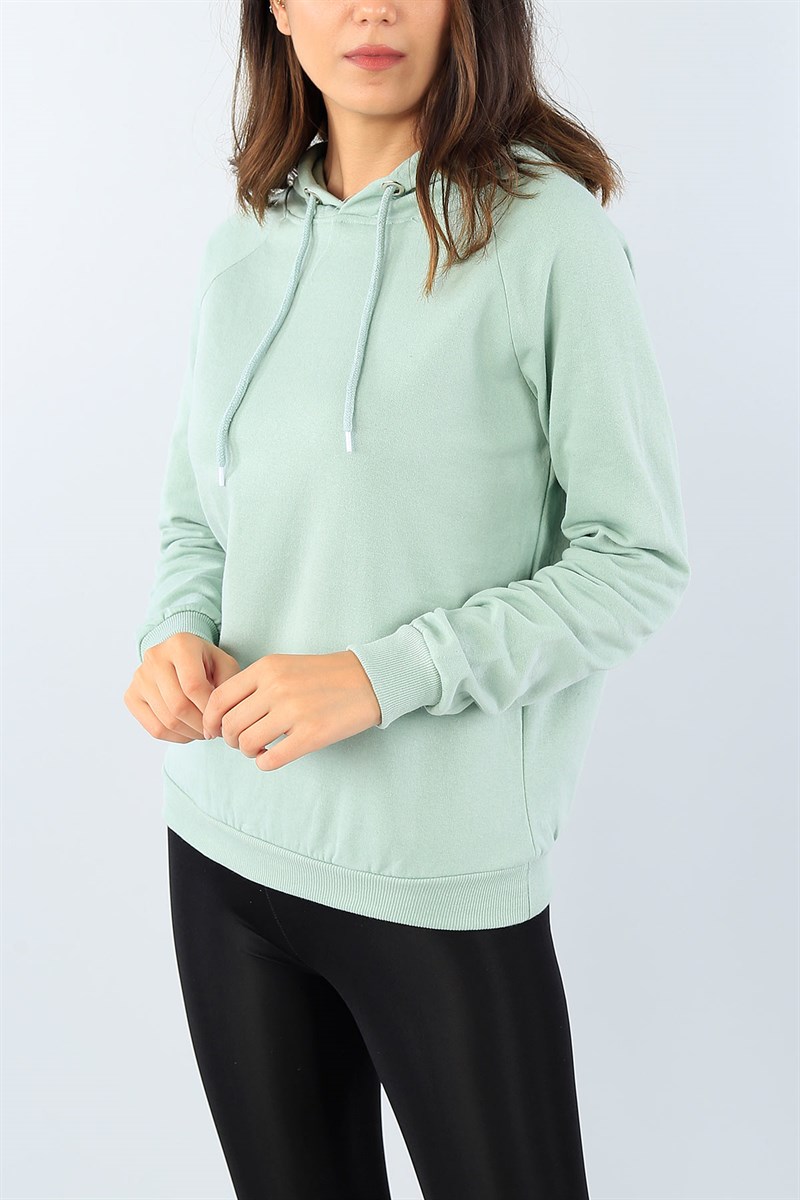 Yeşil Kapüşonlu Bayan Sweat 39087