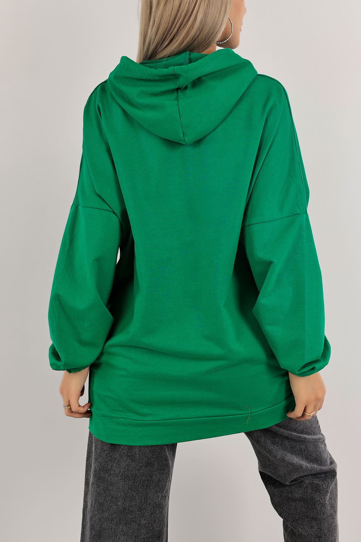 Yeşil Kapüşonlu Cepli İki İp Bayan Sweat Tunik 134978