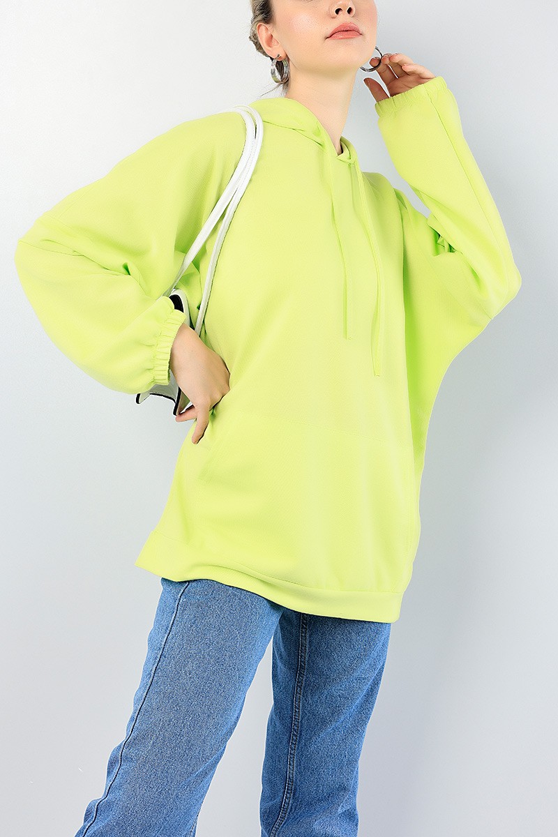 Yeşil kapüşonlu Cepli Sweat Tunik 76282