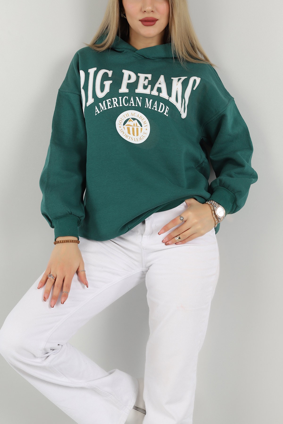 Yeşil Kapüşonlu İçi Şardonlu Bayan Sweat 144929