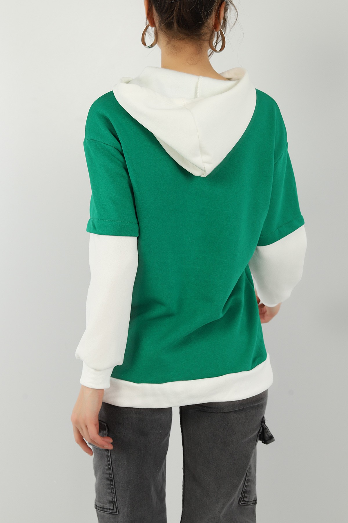Yeşil Kapüşonlu İçi Şardonlu Bayan Sweat 145562