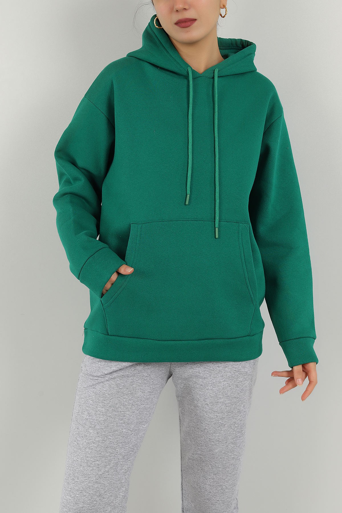 Yeşil Kapüşonlu İçi Şardonlu Bayan Sweat 147665