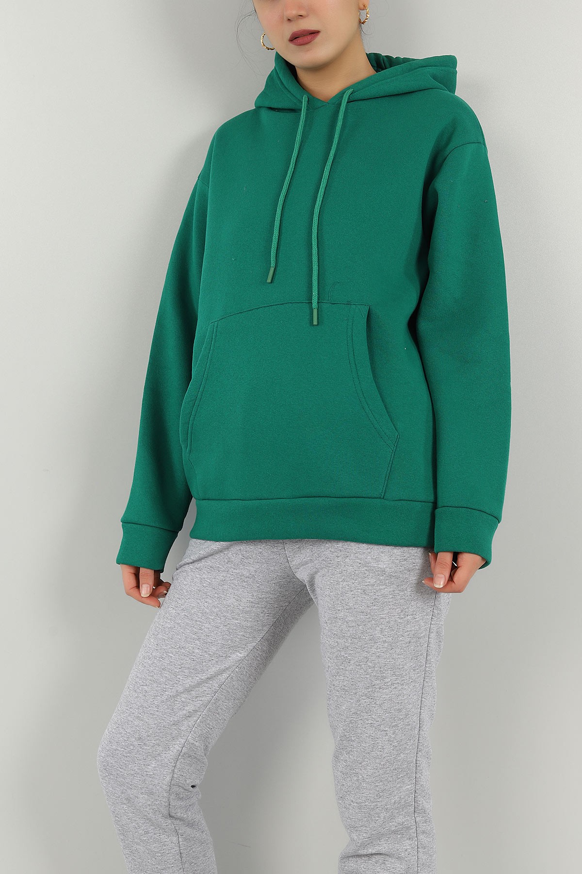 Yeşil Kapüşonlu İçi Şardonlu Bayan Sweat 147665