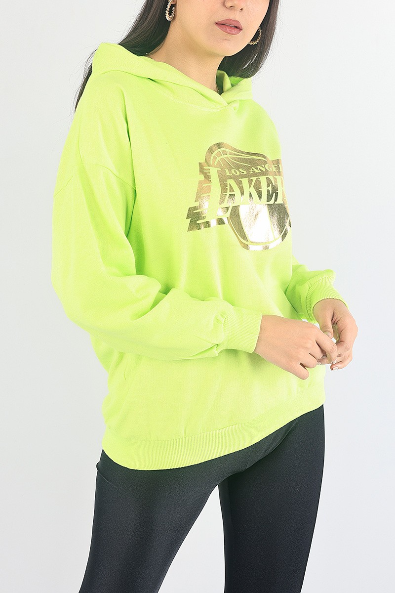 Yeşil Kapüşonlu Şardonlu Bayan Sweat 88355
