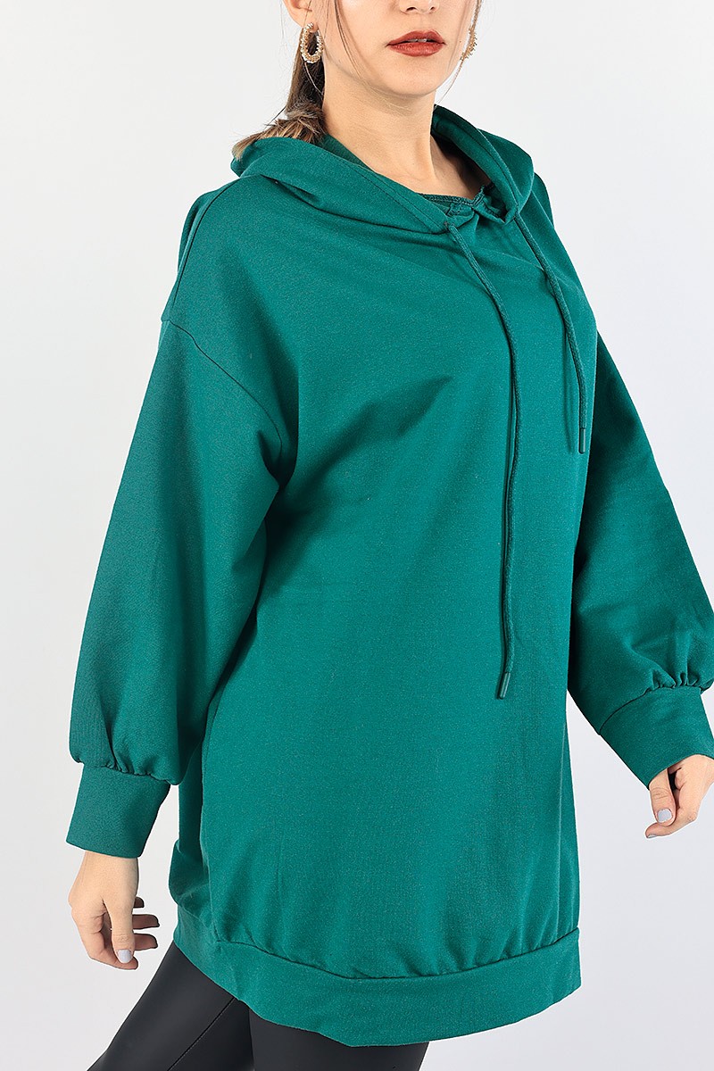 Yeşil Kapüşonlu Sweat Tunik 87919