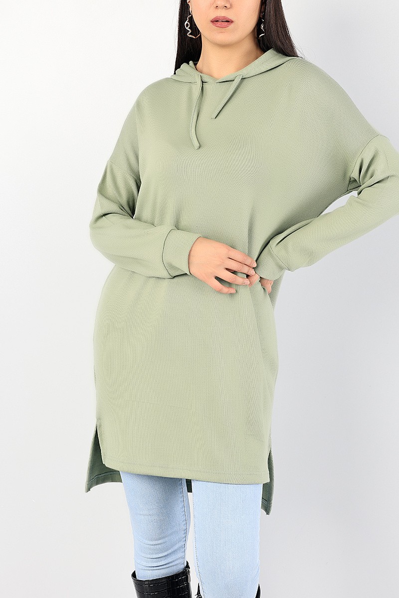 Yeşil Kapüşonlu Triko Tunik 86163