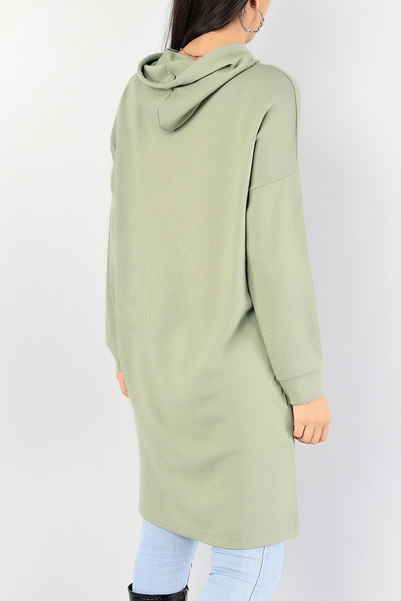 Yeşil Kapüşonlu Triko Tunik 86163