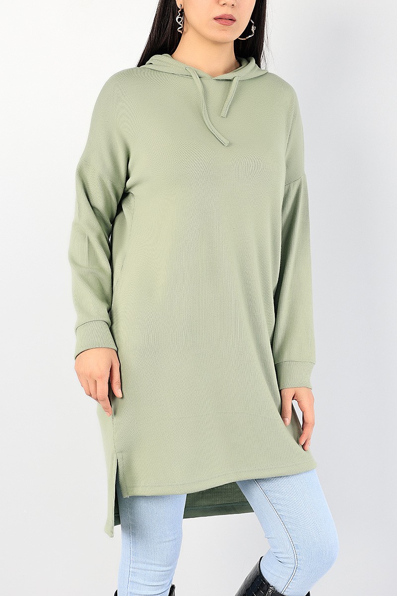 Yeşil Kapüşonlu Triko Tunik 86163