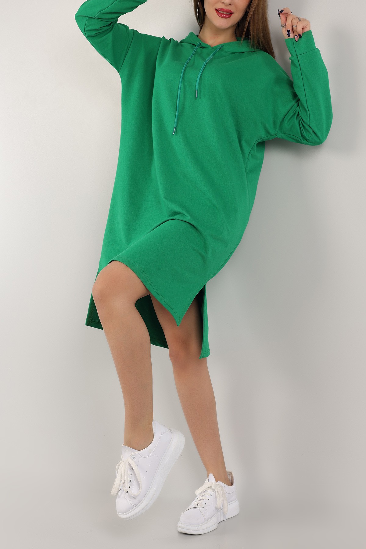 Yeşil Kapüşonlu Tunik Elbise 155700