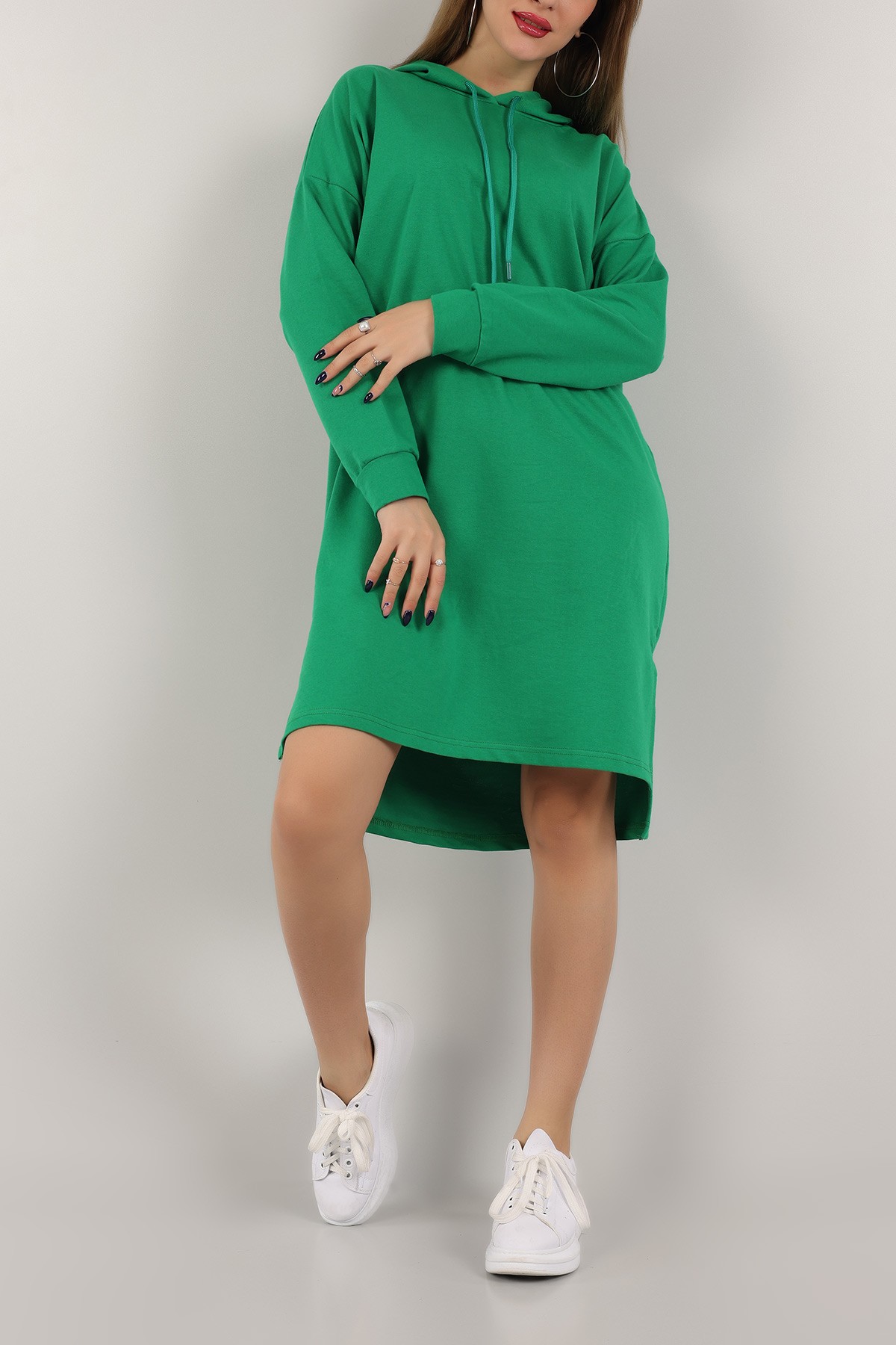 Yeşil Kapüşonlu Tunik Elbise 155700